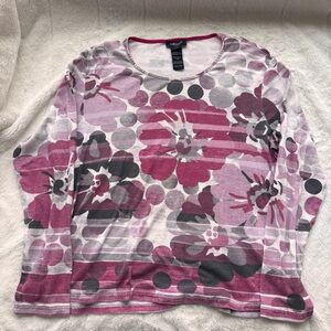 Olsen Europe Purple Floral Polka Dot Long Sleeve Top Size L 14